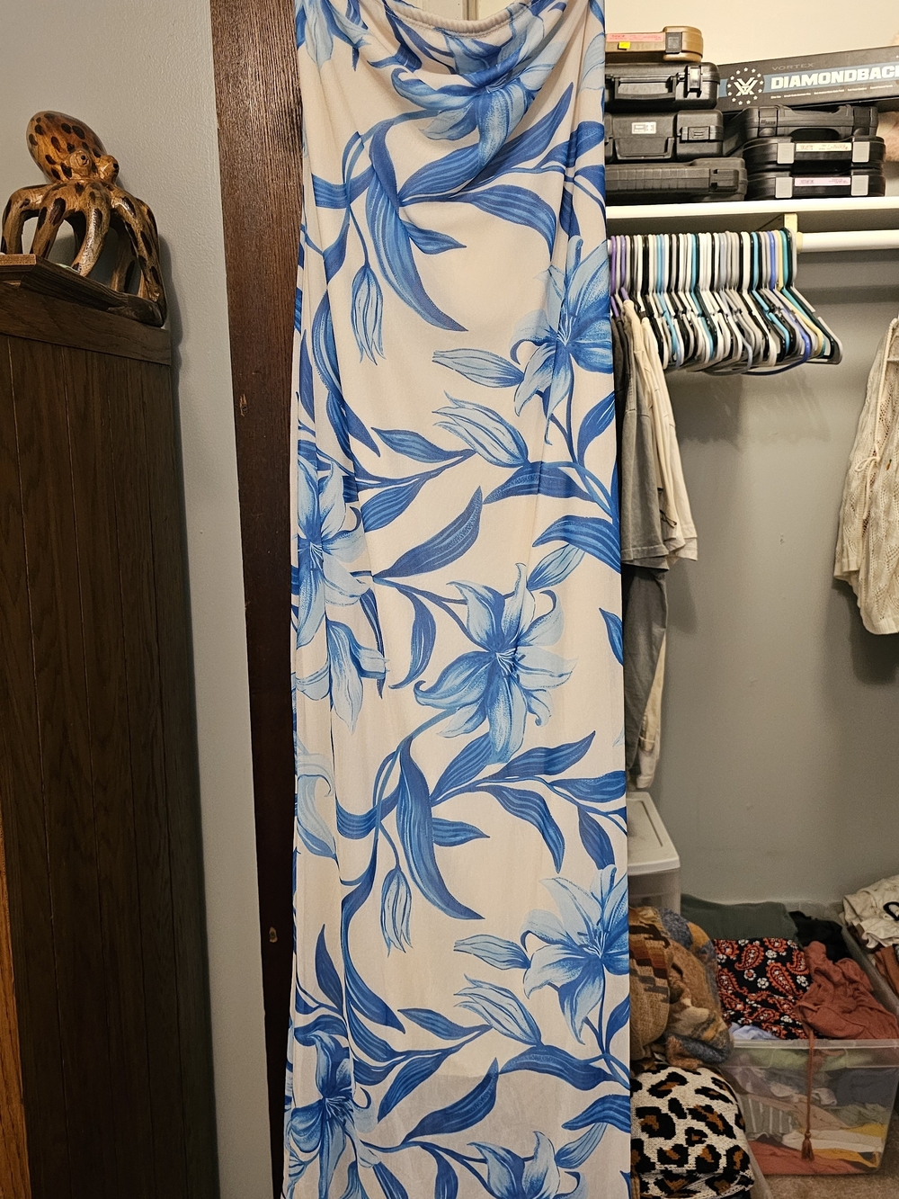 See You Monday Strapless Maxi Dress in White and Blue Floral Print